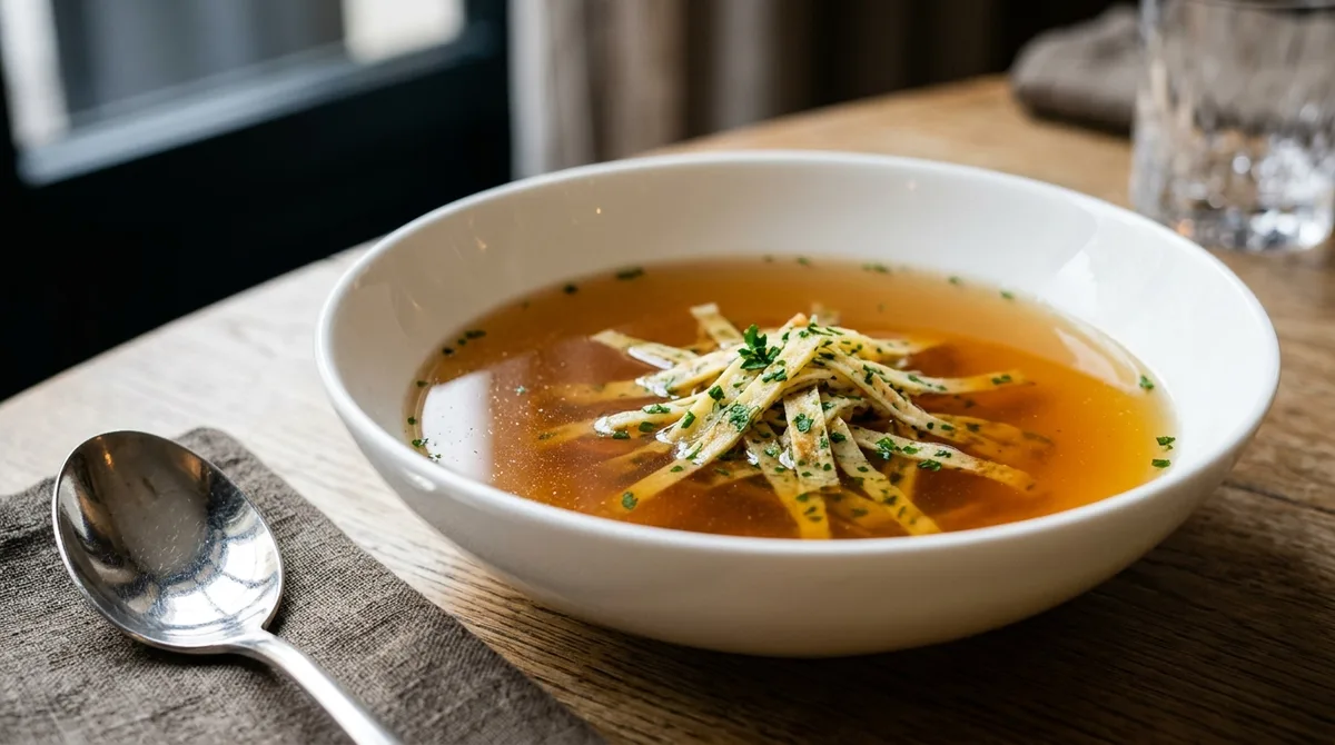 Consommé célestine : recette, définition et technique du consommé garni